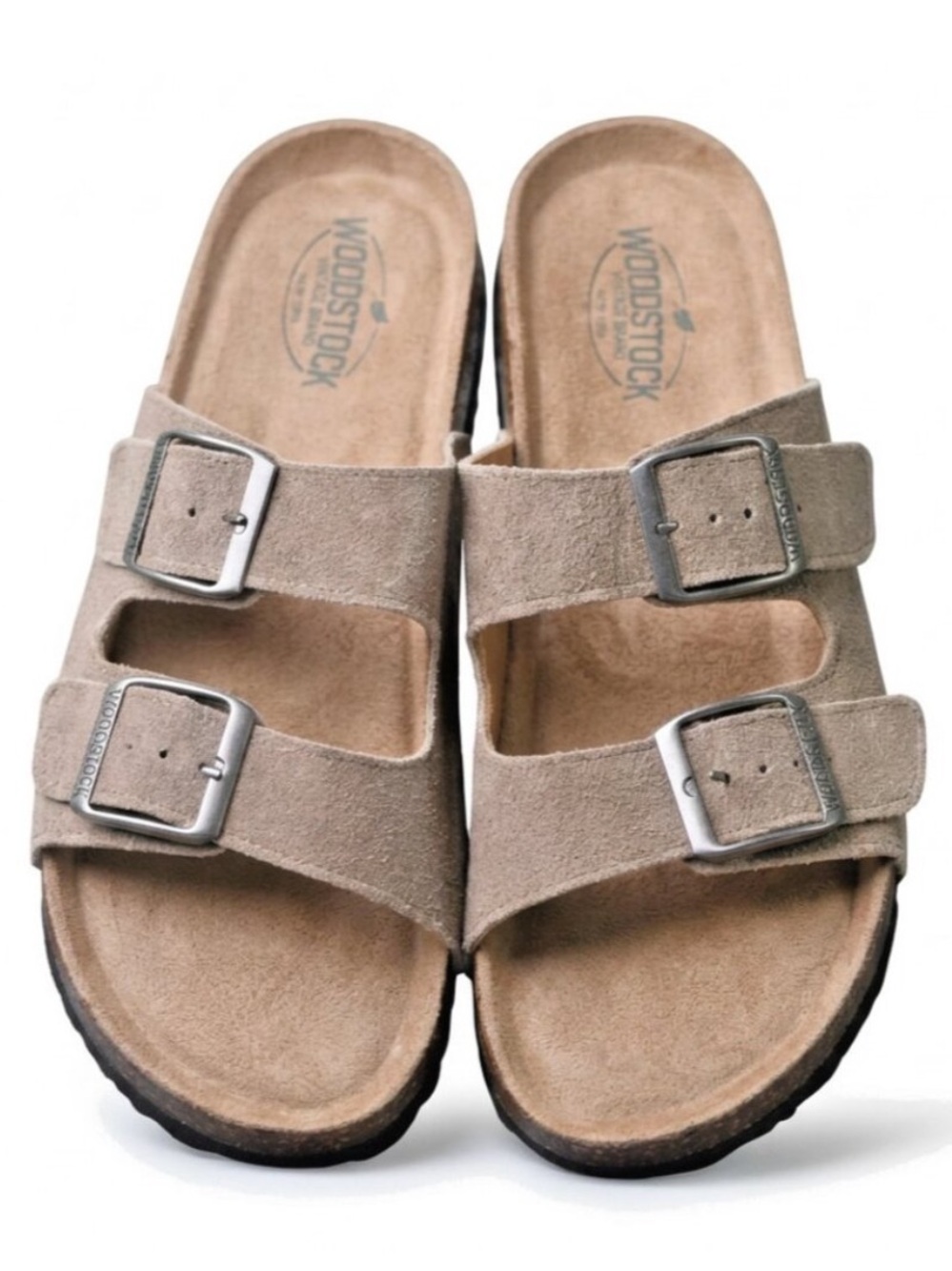 Woodstock Bert Leather/Suede Upper Corkbed Tan men’s size 9 buckle sandals EUC